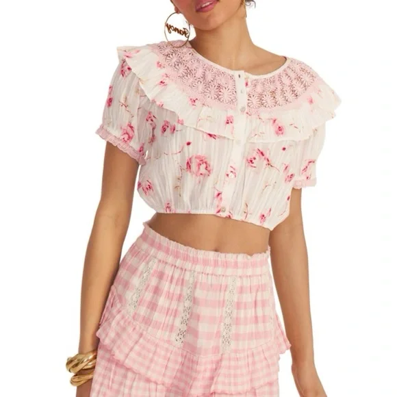 LoveShackFancy Pink Floral Crop Top - Picture 12 of 13